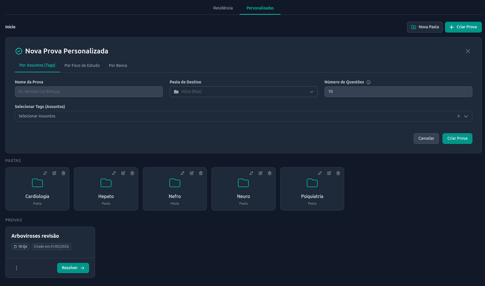 Montagem de provas personalizadas